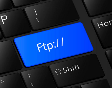 键盘上的 ftp 按钮。Ftp 下载概念