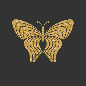 金色的蝴蝶，线性的花纹。矢量图