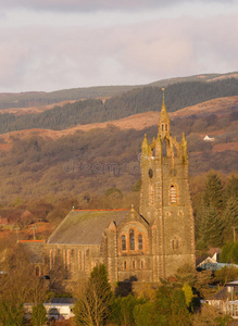苏格兰 钟楼 屋顶 英国 中堂 钟声 尖塔 石板 期间 拱门