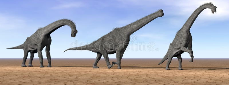 腕龙恐龙在沙漠中的三维渲染