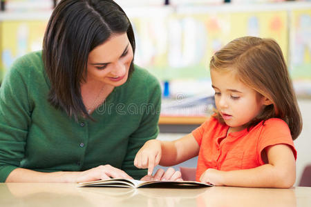 小学生与教师在课堂上阅读