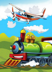 火车头和飞行器给孩子们的插图