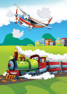 火车头和飞行器给孩子们的插图