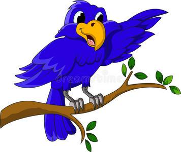 在树枝上呈现的蓝色鸟卡通人物