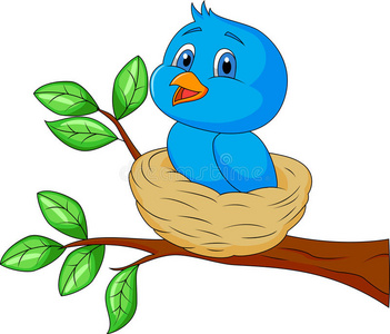 鸟巢里的蓝鸟卡通