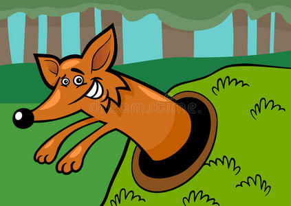 狐狸在洞穴卡通插画