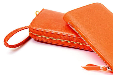 新款橙色皮革钱包图片