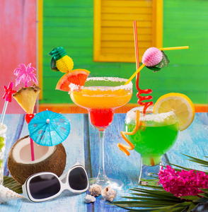 热带加勒比海之家多姿多彩的热带鸡尾酒