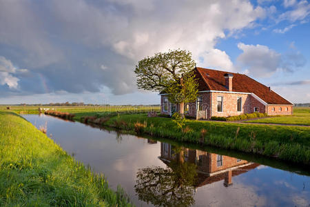 河边温馨迷人的农舍图片