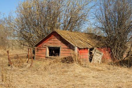 废弃的旧谷仓或干草棚照片