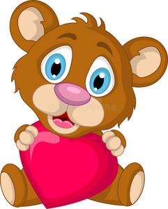 可爱的棕熊卡通抱着爱心
