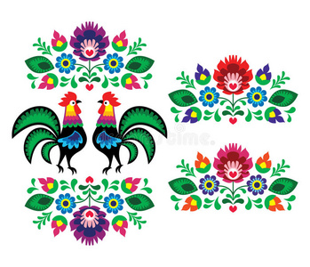波兰民族鸡花刺绣传统民间图案