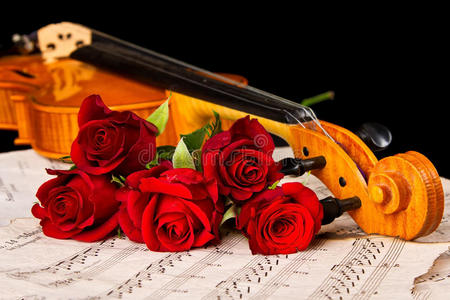 小提琴乐谱与玫瑰