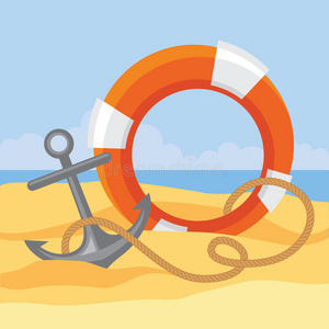 海洋节和绳索救生圈,锚和绳索照片