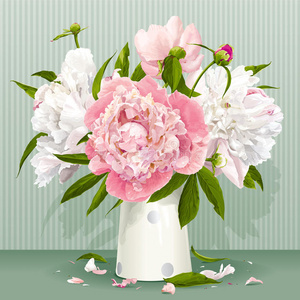 粉红和白色牡丹花束
