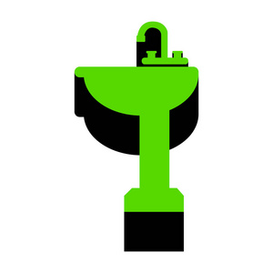 浴室水槽标志。矢量.绿色3d 图标与黑色的一面在