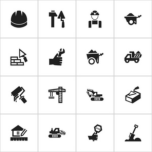 16 可编辑结构图标集。包括如载重汽车，家里调度，桨和更多的符号。可用于 Web 移动 Ui 和数据图表设计
