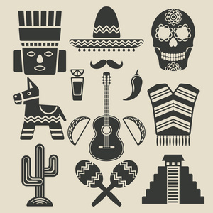 墨西哥旅行图标集