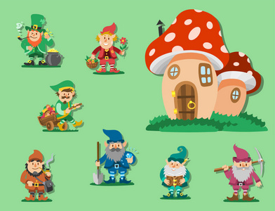 童话般梦幻般 gnome 矮精灵人物构成神奇妖精可爱童话男人矢量图照片