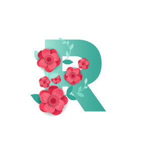 带美丽花朵的彩色字母 R