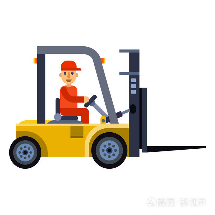 卡车装载工人人字符矢量运输车车辆用叉车插图的公路运输车轨