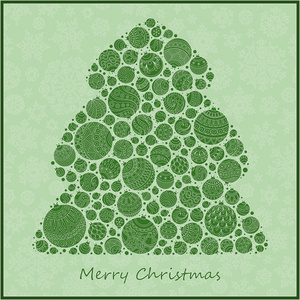 程式化的设计绿色圣诞树，圣诞球
