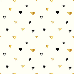 无缝模式与黑色和金色的手绘制三角形的 grunge 风格。矢量图