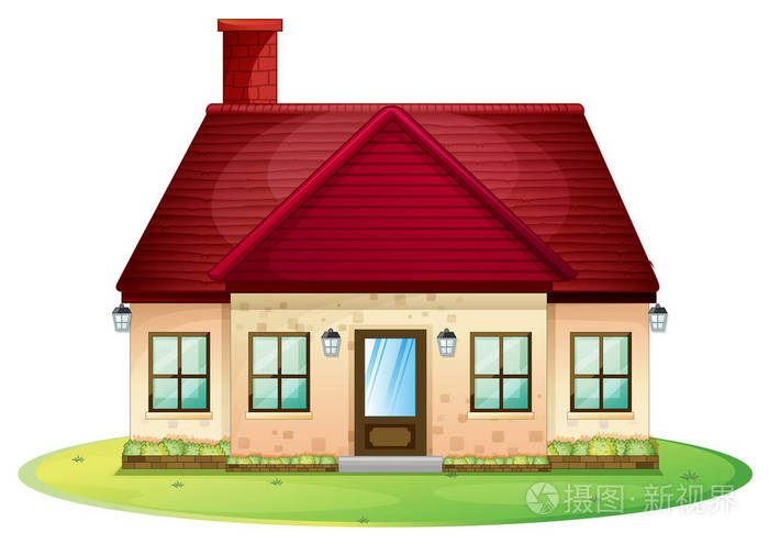 屋顶上的红色烟囱的单房