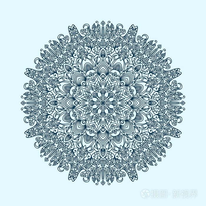 卷发和螺旋大型和复杂的蓝色色调的放射形图案
