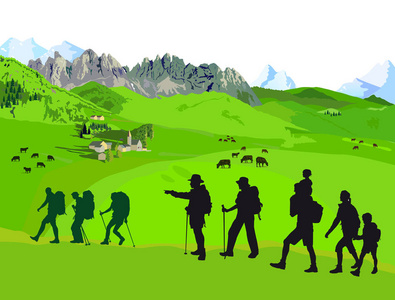 徒步旅行在山中,插图照片