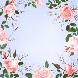 贺卡玫瑰，水彩，可以用于婚礼 生日和其他节日和夏天的背景的邀请卡。矢量图