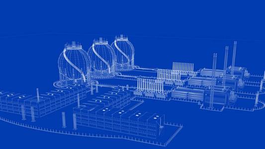 3d. 绘制具有详细对象的蓝图工业城市