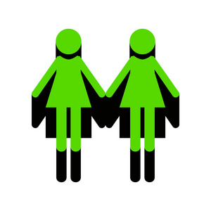 女同性恋家庭标志。矢量.绿色3d 图标与黑色的一面在哪里