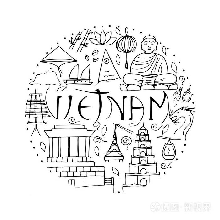 插画 建筑 越南文化的圆形设计理念.亚洲建筑, 符号.矢量插图.eps