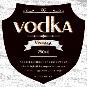 伏特加字体脚本字体帧标签设计的复古 威士忌酒和葡萄酒标签 餐厅，啤酒标签。矢量图