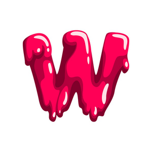 w 甜果果冻, 光泽, 可食液体字体矢量插图在白色背景上的字母照片