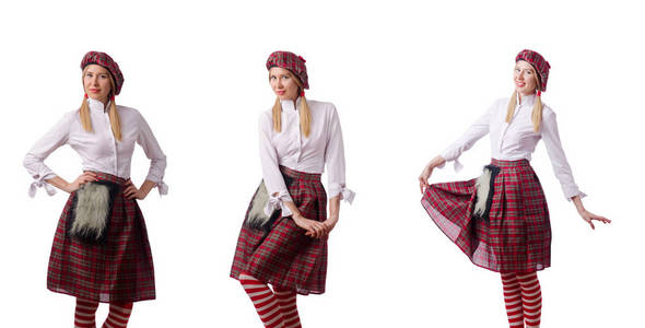在传统的苏格兰服装的女人