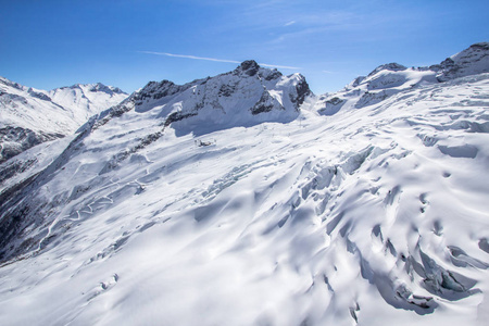 在瑞士的萨斯费山脉中的冰雪覆盖的冰川