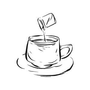 手绘制的矢量线墨绘 ecspresso 咖啡杯子孤立在白色背景上。设计装饰元素