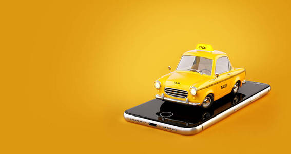 智能手机在网上搜索出租车服务的应用和预订出租车。在智能手机上的出租车出租车不寻常的3d 例证