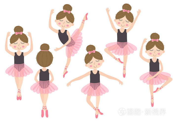 一套独立可爱的芭蕾舞女演员-矢量插画, eps