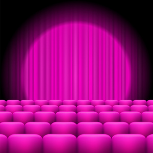 粉色的窗帘，聚光灯与席位
