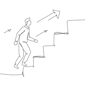 商人爬上梯子一条线设计风格插图