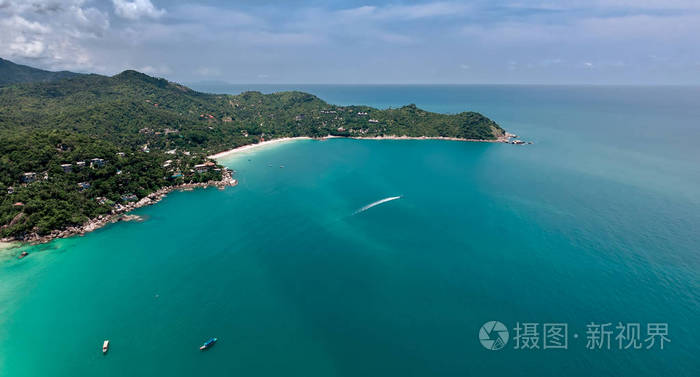 美丽的绿松石海的俯视图, 帕岸岛, 空中无人机射击