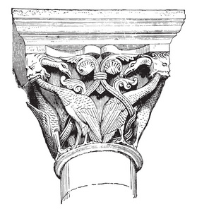 城堡附近的迪尔斯教堂的首都，老式雕刻