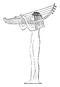 竖琴戴在肩膀上的老式雕刻。