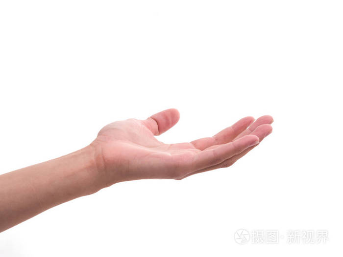 在白色背景上给空手的人