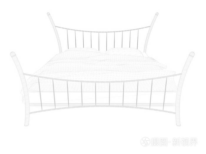 3d 渲染在白色背景下的内衬床