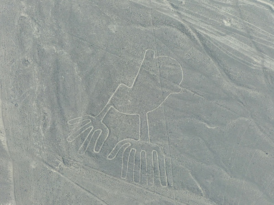 纳斯卡线条手 geoglyph，秘鲁的鸟瞰图