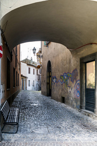 景观沿狭窄的街道, 通过加里波第, 奥维多, Terni 省, 翁布里亚, 意大利